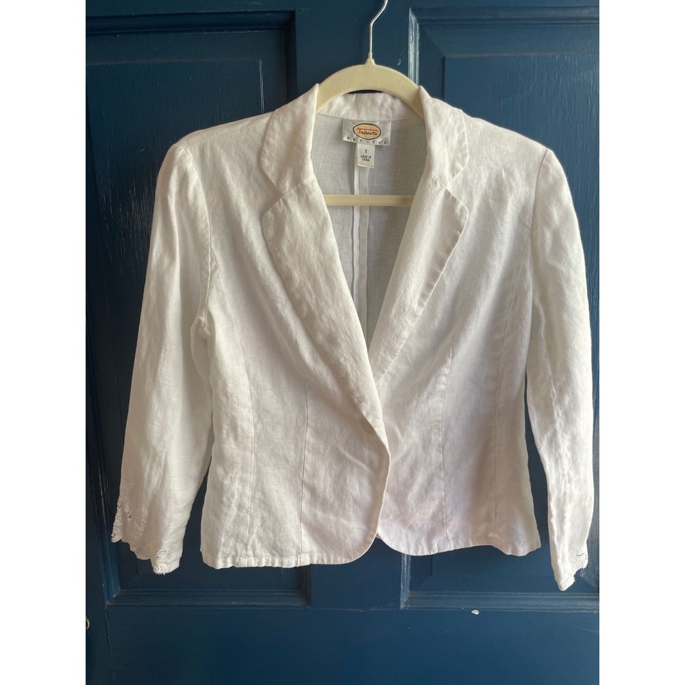 Vintage Talbots Jacket 100% Linen Bamberg Floral Lace Size 2P White